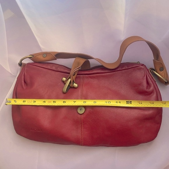 Arcadia Red and Brown Hobo Shoulder Bag with Leather Texture - Picture 3 of 5